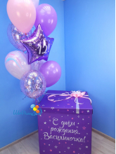 Коробка фиолетовая с шарами "Космическая Орхидея" (70х70х70см)