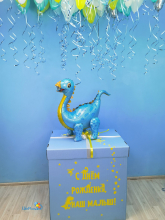 Коробка-сюрприз голубая  с шарами "Динозаврик" (70х70х70см)