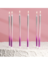 Свечи в торт "Градиент", 6 шт, высокие, 13 см, фиолетовый, розовый, серебро