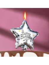 Свеча в торт на шпажке "Воздушный шарик. Звезда", 14.5х6 см, серебряная
